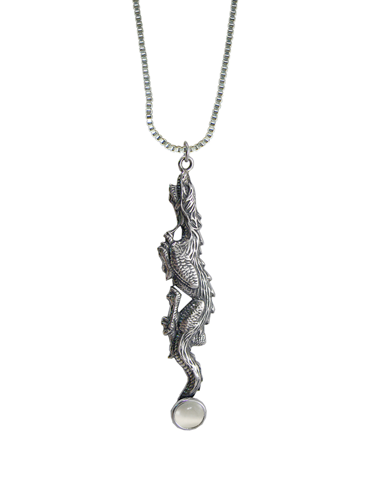 Sterling Silver Stealth Dragon Pendant With White Moonstone